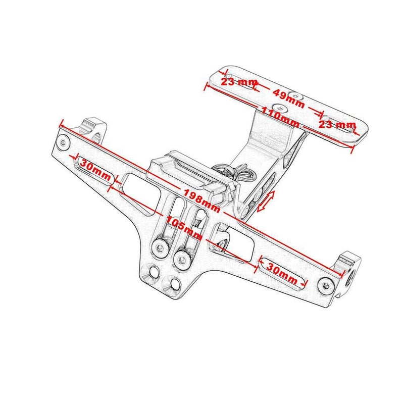 TESWNE Universal Motorcycle LED Light Rear License Plate Holder Adjustable Fender Eliminator Bracket for Yamaha for Kawasaki for Ducati (Black) - Image 5